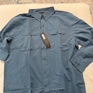 Dri Duck 4441 Men's Crossroad  Woven Shirt Blue Size Large E49 NEW